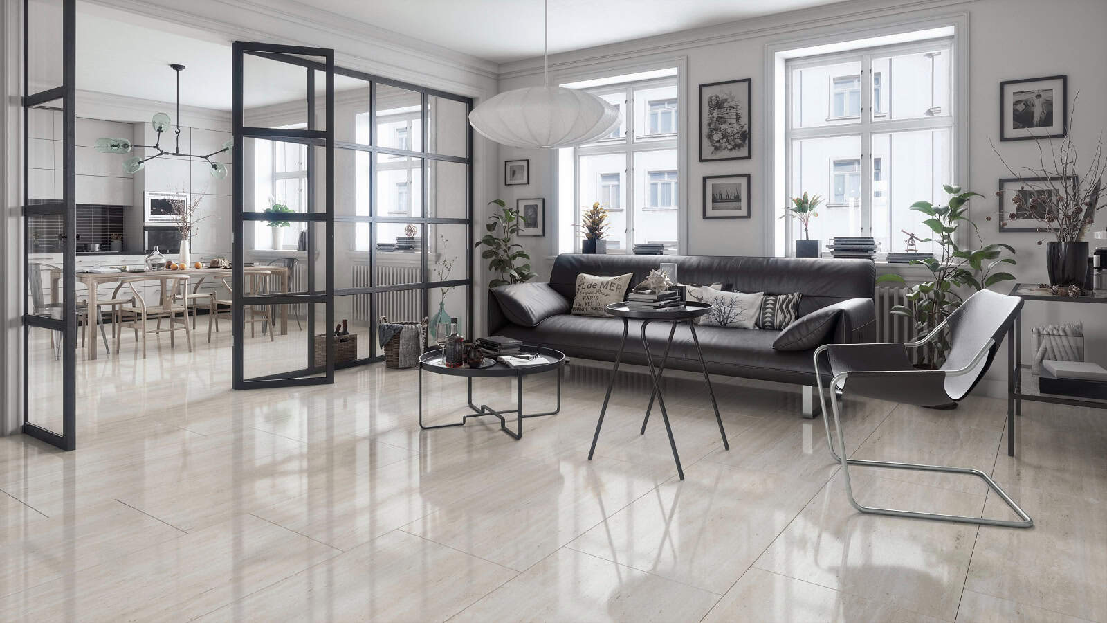 Gresie Porțelanată Rectificată Lucioasă Interior, Exterior 60x120 R TRAVERTINO - Gri - KAI Ceramics